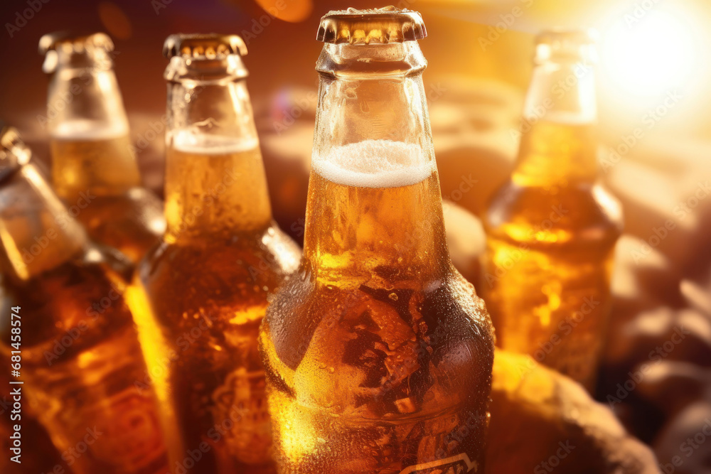 Chilled Beer Bottles in Ice Chilled Beer Bottles in Ice