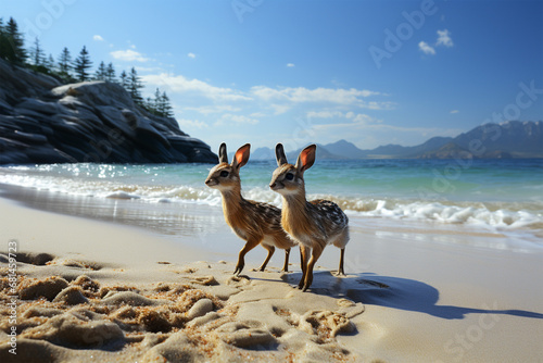 mouse deer walking on the beach photo