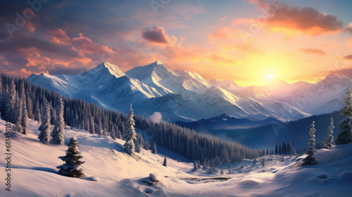 Winter mountain landscape at sunrise © Venka