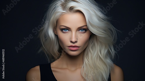 ukrainian actress headshot, natural blone, femme fatale, 16:9