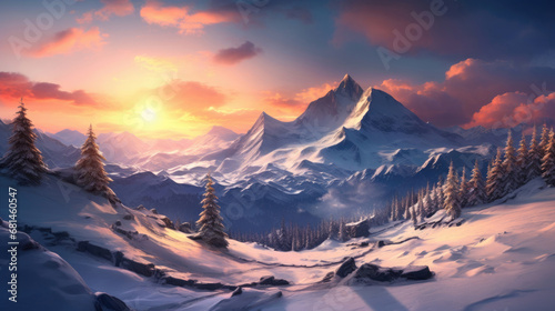 Winter mountain landscape at sunrise © Veniamin Kraskov