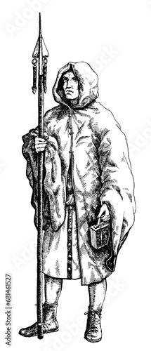 Soldier legionary beneficiary vector hand drawn.