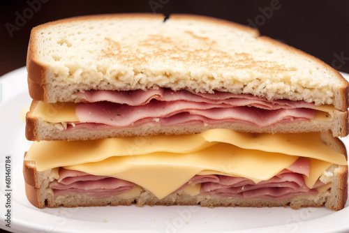 Sandwich with ham, cheese and salad on a white plate. sandwich with tuna and vegetables. Generative AI