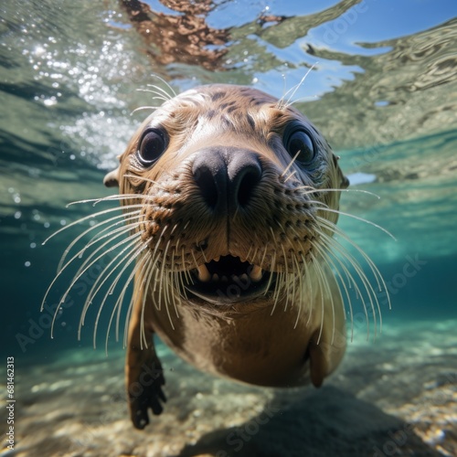 Photo of a playful and inquisitive sea lion. Generative AI © Aditya