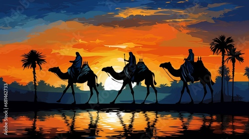 The three wisemen on a journey. AI generated