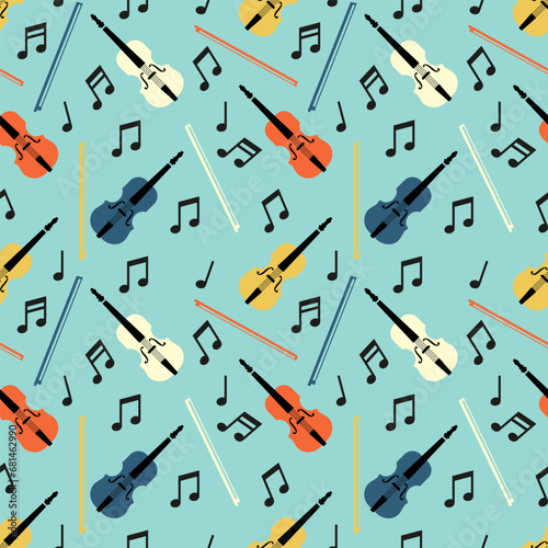 Photography Vector seamless pattern with violins for printing on clothing, packaging, notepads and other purposes