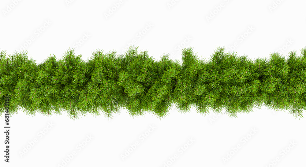 3D Rendered Green Pine Garland Isolated on White Background 3D Rendered Green Pine Garland Isolated on White Background