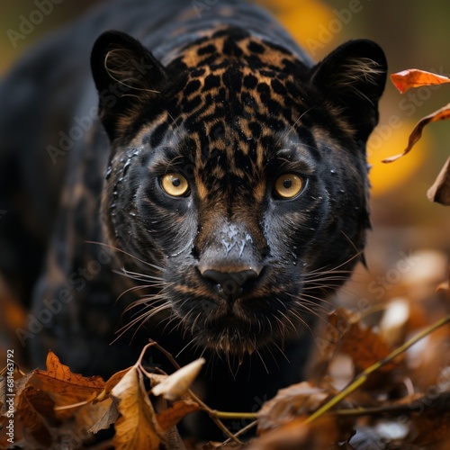 Photo of a striking and elusive black panther. Generative AI