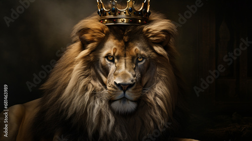 A majestic lion wearing a regal crown on its head