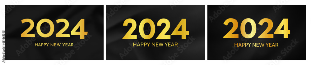 2024 Happy New Year on dark silk background