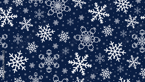 Navy christmas background with white snowflakes. Winter seamless pattern