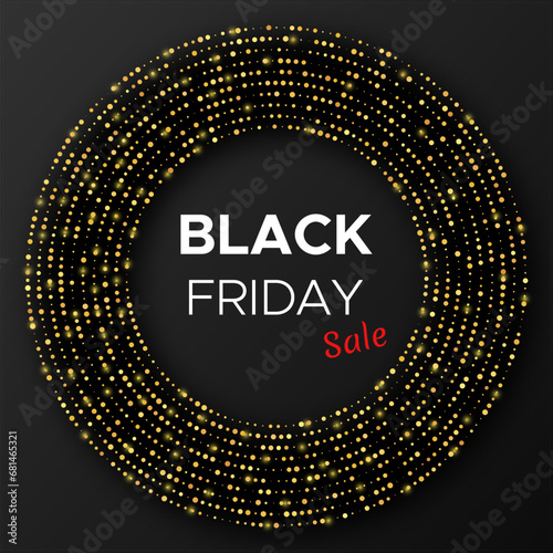 Black Friday sale inscription on gold halftone circle