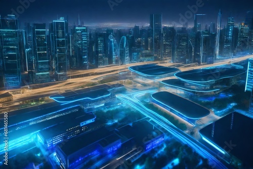 Artificial intelligence controlling a futuristic smart city infrastructure for optimal efficiency and sustainability.
