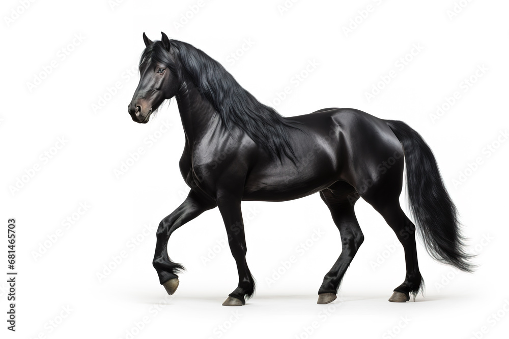 Image of black horse running on white background. Wildlife Animals. Mammals. Image of black horse running on white background. Wildlife Animals. Mammals.