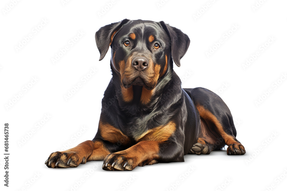 Image of rottweiler dog full shape on white background. Pet., Animals., Mammals.