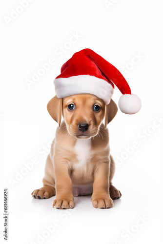 christmas puppy with santa hat © Jelena