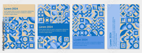 Color neo geo poster. Modern grid flyer with geometric shapes, geometry graphics and abstract background vector set. Geometry grid pattern banner vivid presentation illustration