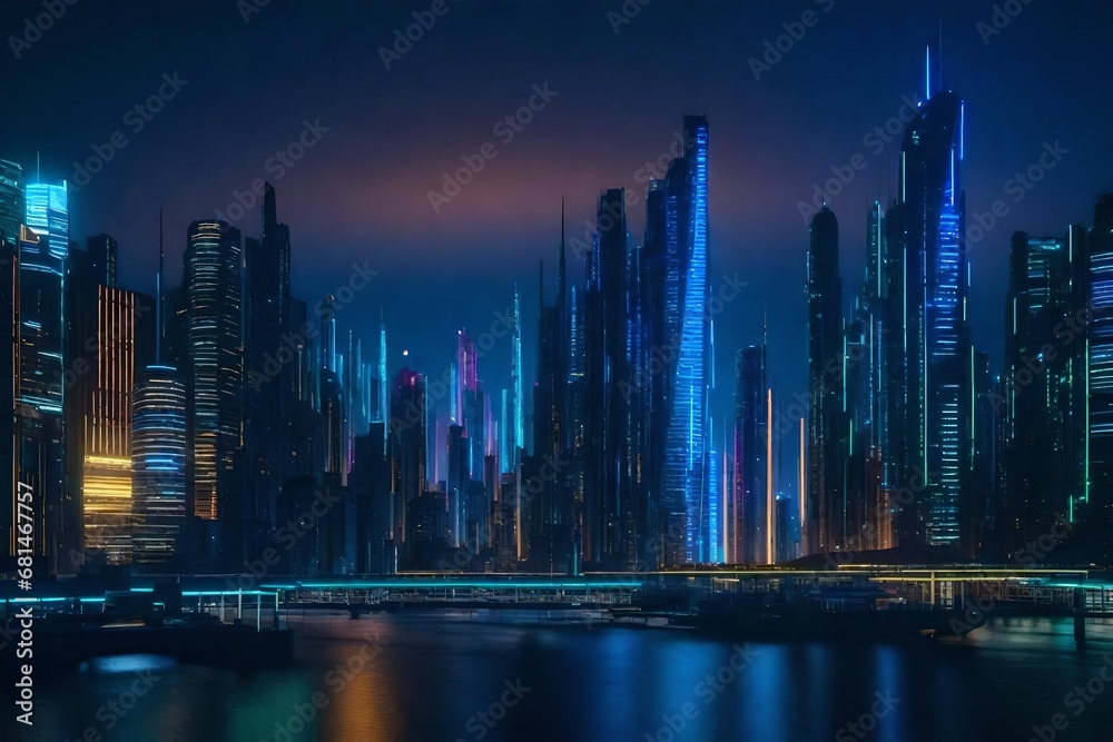 Futuristic cityscape at night, illuminated by vibrant lights, representing the dynamic and innovative nature of modern management.