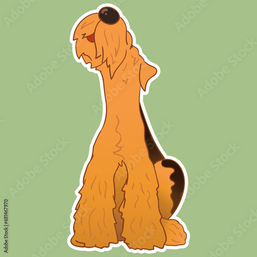 Sticker dog. Airedale Terrier. Funny sticker with a dog. Cartoon style. Set of stickers. Cartoon character for comics and postcards