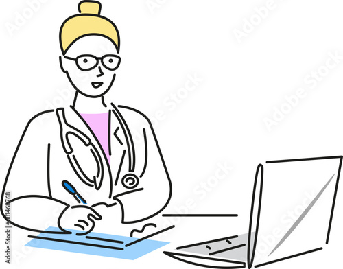 female doctor fills out a medical history