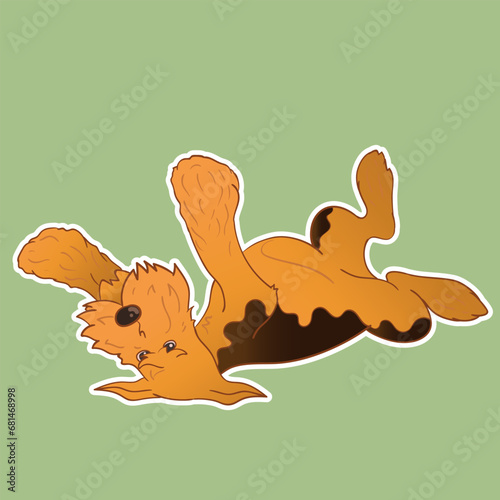 Sticker dog. Airedale Terrier. Funny sticker with a dog. Cartoon style. Set of stickers. Cartoon character for comics and postcards
