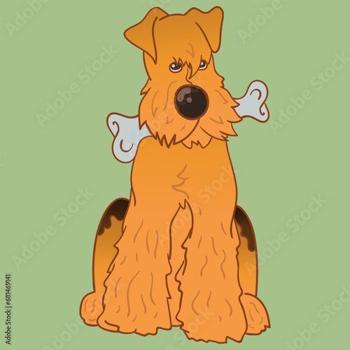 Sticker dog. Airedale Terrier. Funny sticker with a dog. Cartoon style. Set of stickers. Cartoon character for comics and postcards