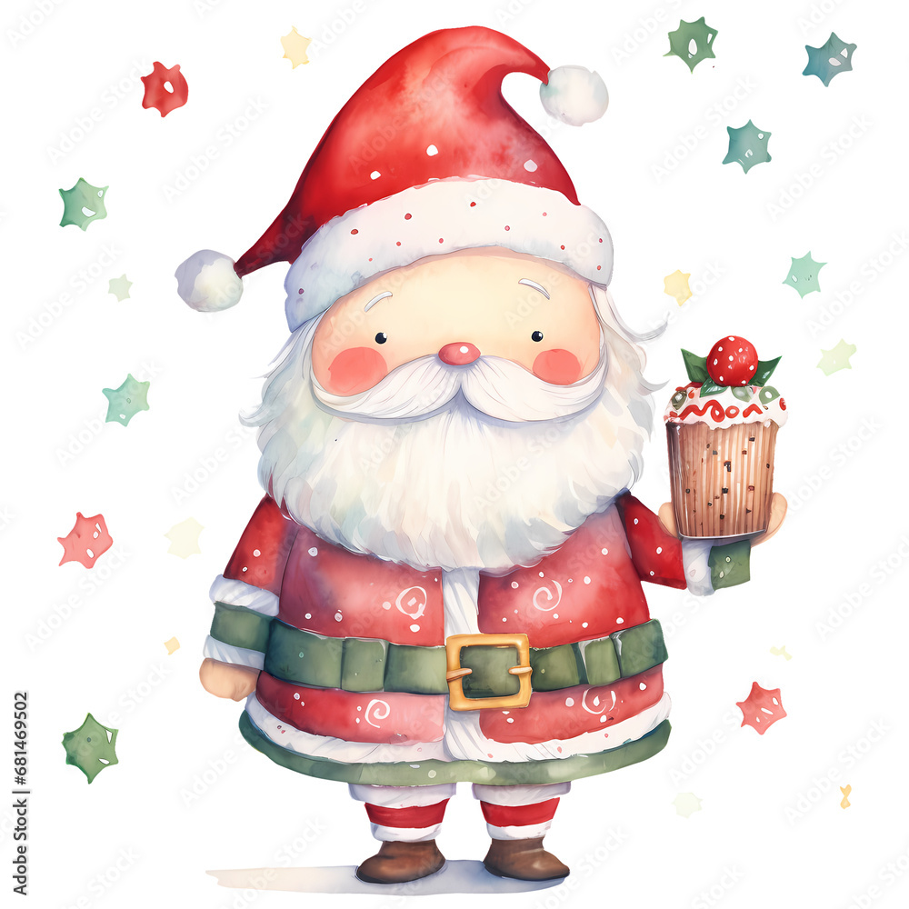 Cute Holly Jolly Man Claus Christmas Watercolor Clipart Illustration