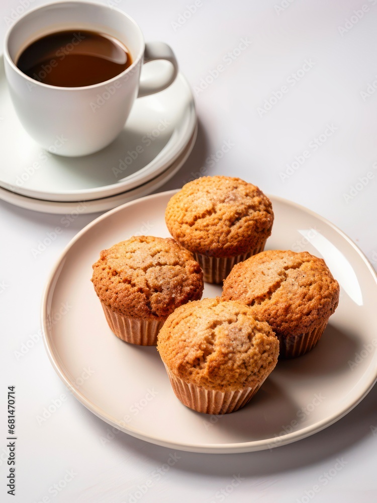 Cup of americano and plate of muffins. Cup of americano and plate of muffins.