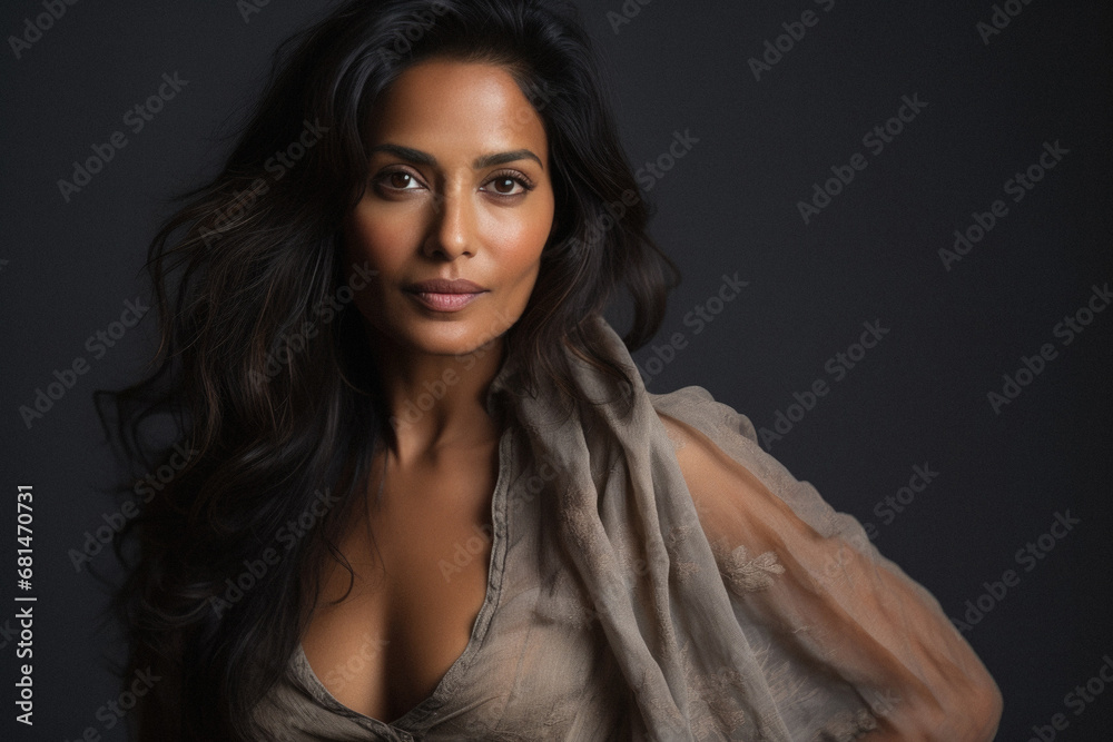 Beautiful young Indian woman with long curly hair and brown eyes. Beautiful young Indian woman with long curly hair and brown eyes.