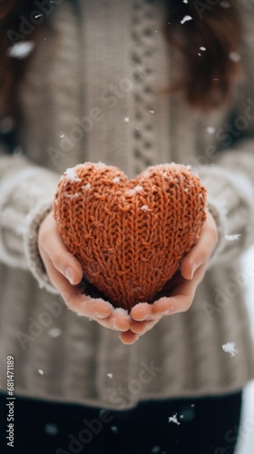 A person holding a knitted heart in their hands
