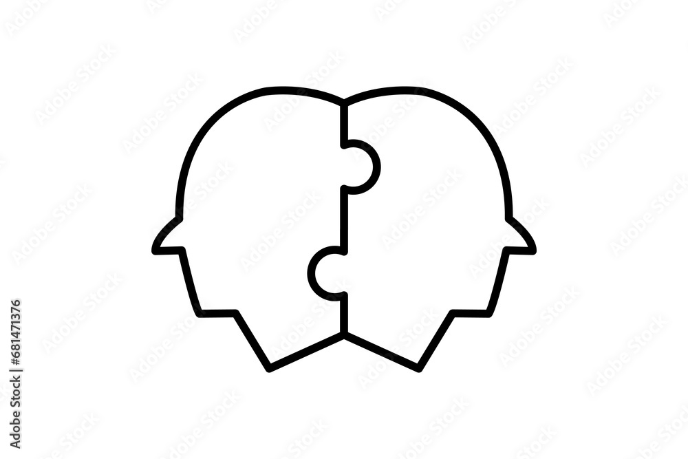 relationship icon. head with puzzle. icon related to core values, business. line icon style. simple vector design editable