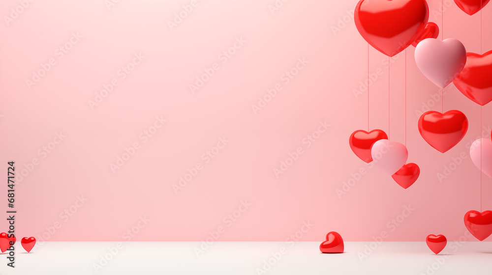 Walentynkowe abstrakcyjne pastelowe tło dla zakochanych par - miłość w powietrzu pełna balonów w kształcie serc.  Wzór do projektu baneru - obrazy, fototapety, plakaty 