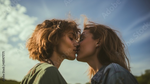 Boundless Love: Two Affectionate Women Embracing in a Green Field