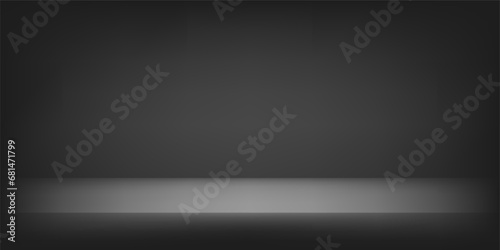 Black color studio background. Vector table with Black carpet in the studio. Space for selling products on the website. Vector illustration.