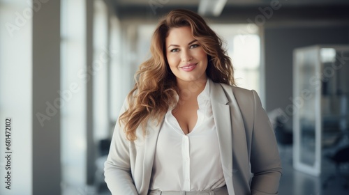 Body-Positive Professional: Confident Plus-Size Businesswoman in Chic Office
