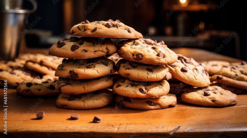 Pile of freshly baked cookies on a kitchen table  AI generated illustration
