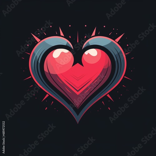Red and black abstract heart logo symbol tribal concept on dark background