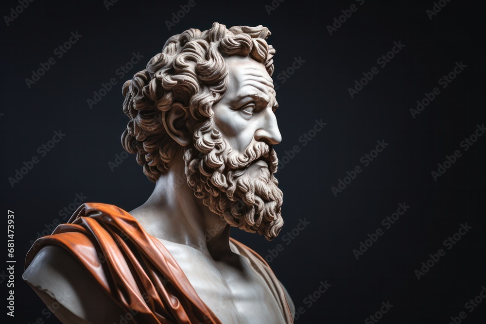 Stoic ancient sculpture of a philosopher, greek person. Modern trend on endurance and acceptance