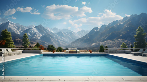 Swimming pool with mountains in the background photo