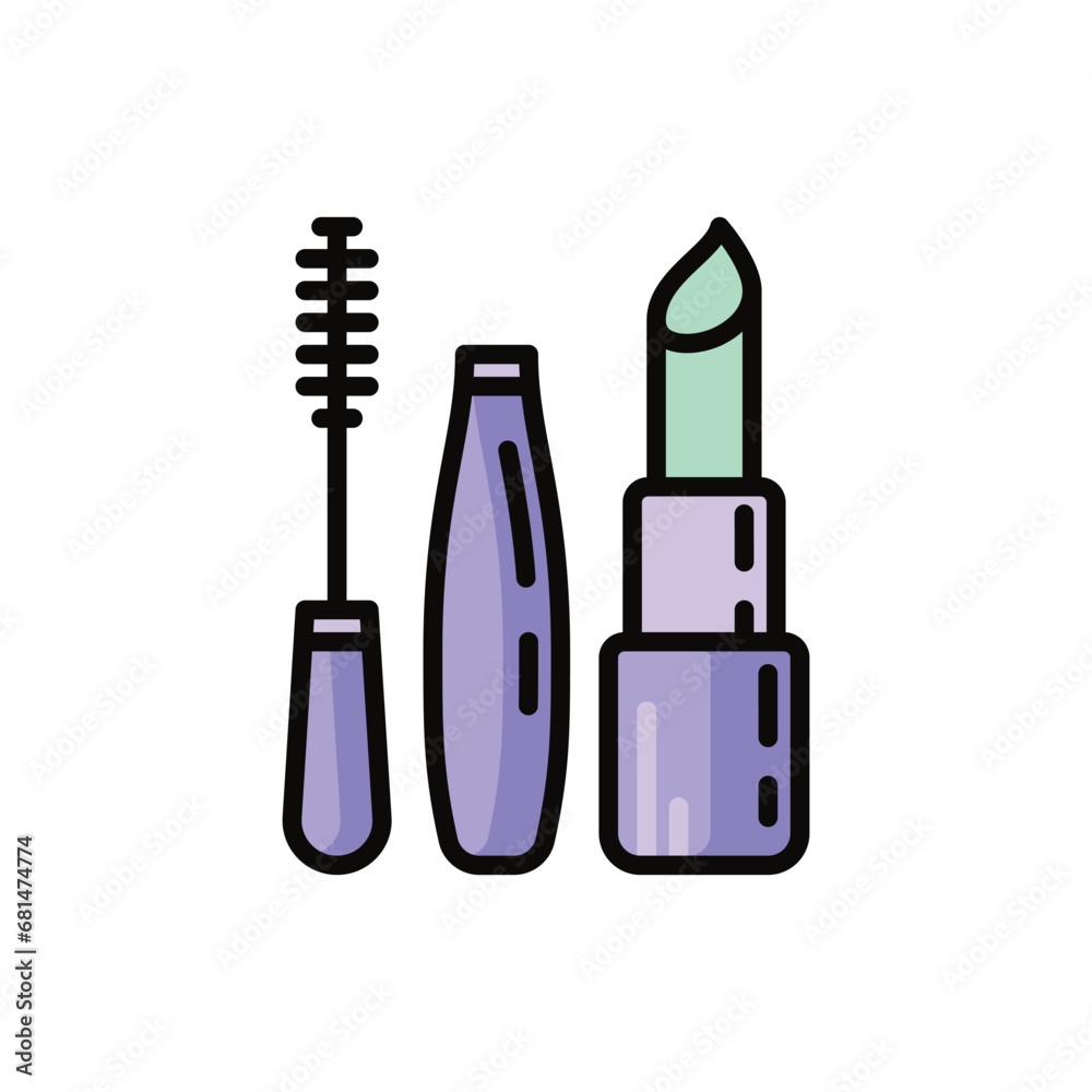 Makeup thin line icon: mascara, eyebrow tweezers. lipstick. Modern vector illustration. Makeup thin line icon: mascara, eyebrow tweezers. lipstick. Modern vector illustration.