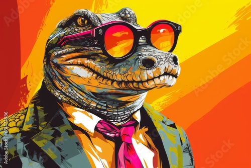 crocodile with glasses pop art