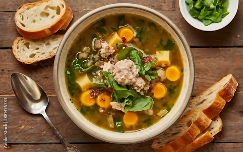 Capture the essence of Italian Wedding Soup in a mouthwatering food photography shot Generative AI