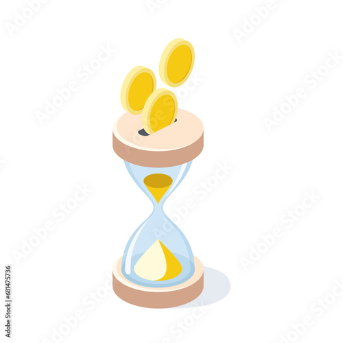 hourglass, time is money, time management. Vector 3d isometric, color web icons, new flat style. Creative design idea for infographics.