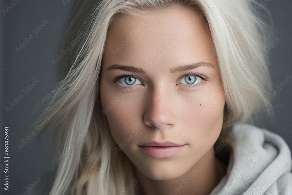 Portrait of a beautiful girl with blue eyes in a gray sweater. Portrait of a beautiful girl with blue eyes in a gray sweater.