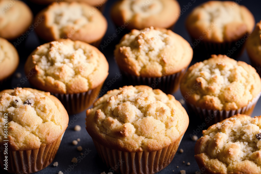 Homemade muffins with cinnamon and almonds on a black background. Generative AI