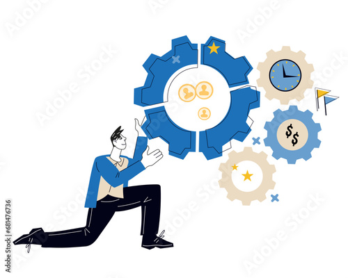 Efficient management and Agile concept of collaboration, and improvement in project management. Agile principles to effectively manage projects and teams, flat vector illustration isolated on white.