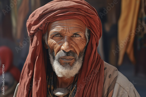 Photography closed shot portrait of berber gaze dressed  in the bazar