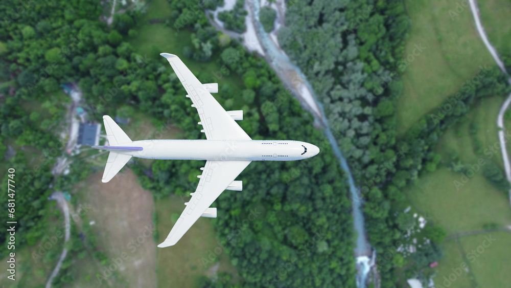 plane flies above the landscape. Side view of aircraft. Travel and transportation concept. plane flies above the landscape. Side view of aircraft. Travel and transportation concept.