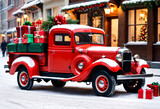 Vintage christmas car with many gifts. Generative AI