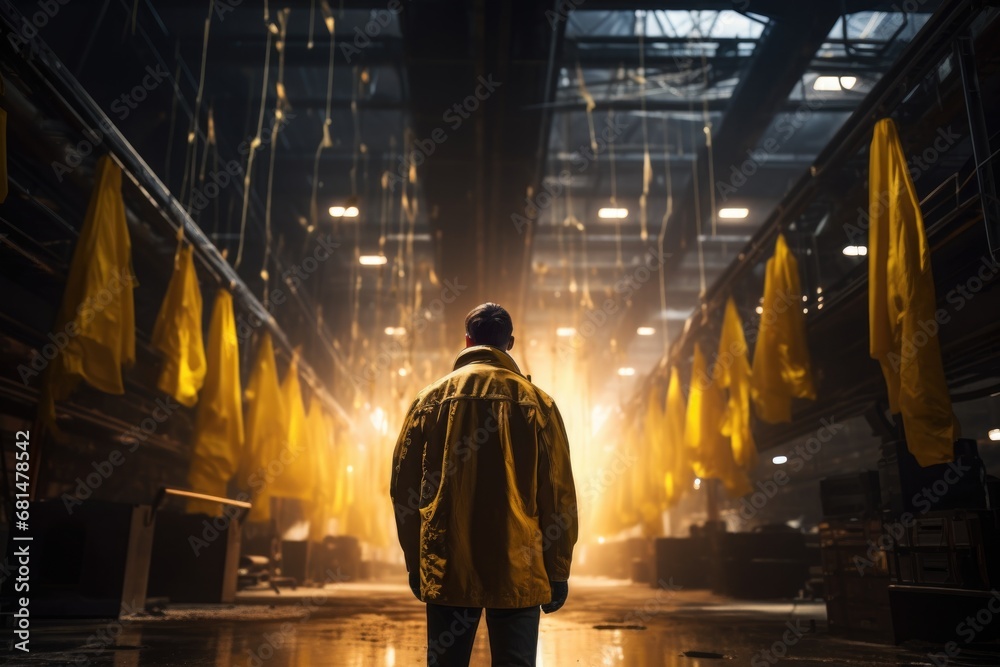 Worker engineer stands against the background of a construction. Building.